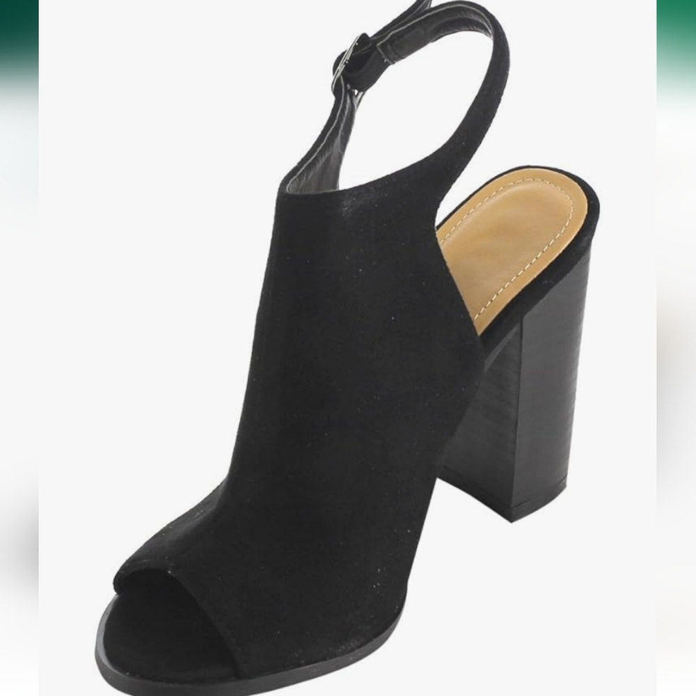 BETANI Women Faux Suede Peep Toe Slingback Block Heel Mule Sz: 7.5 - Black - Picture 4 of 15